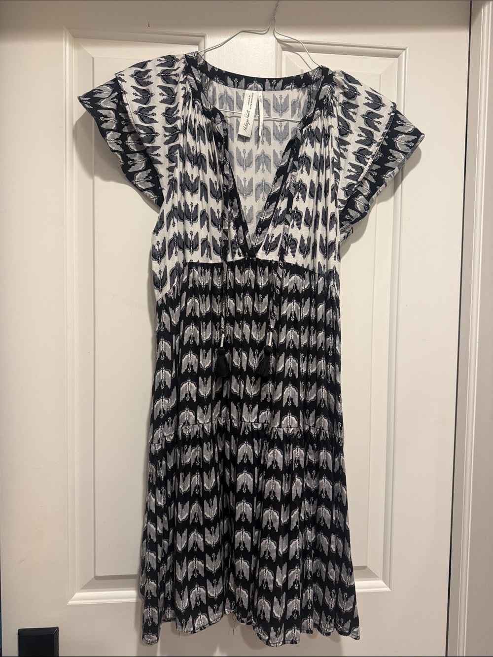 Anthropologie Black and White Patterned V-Neck Mini Dress